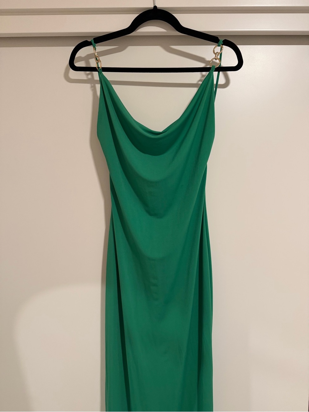 Green Cowl Neck Maxi Slip Dress with Gold Ring Straps